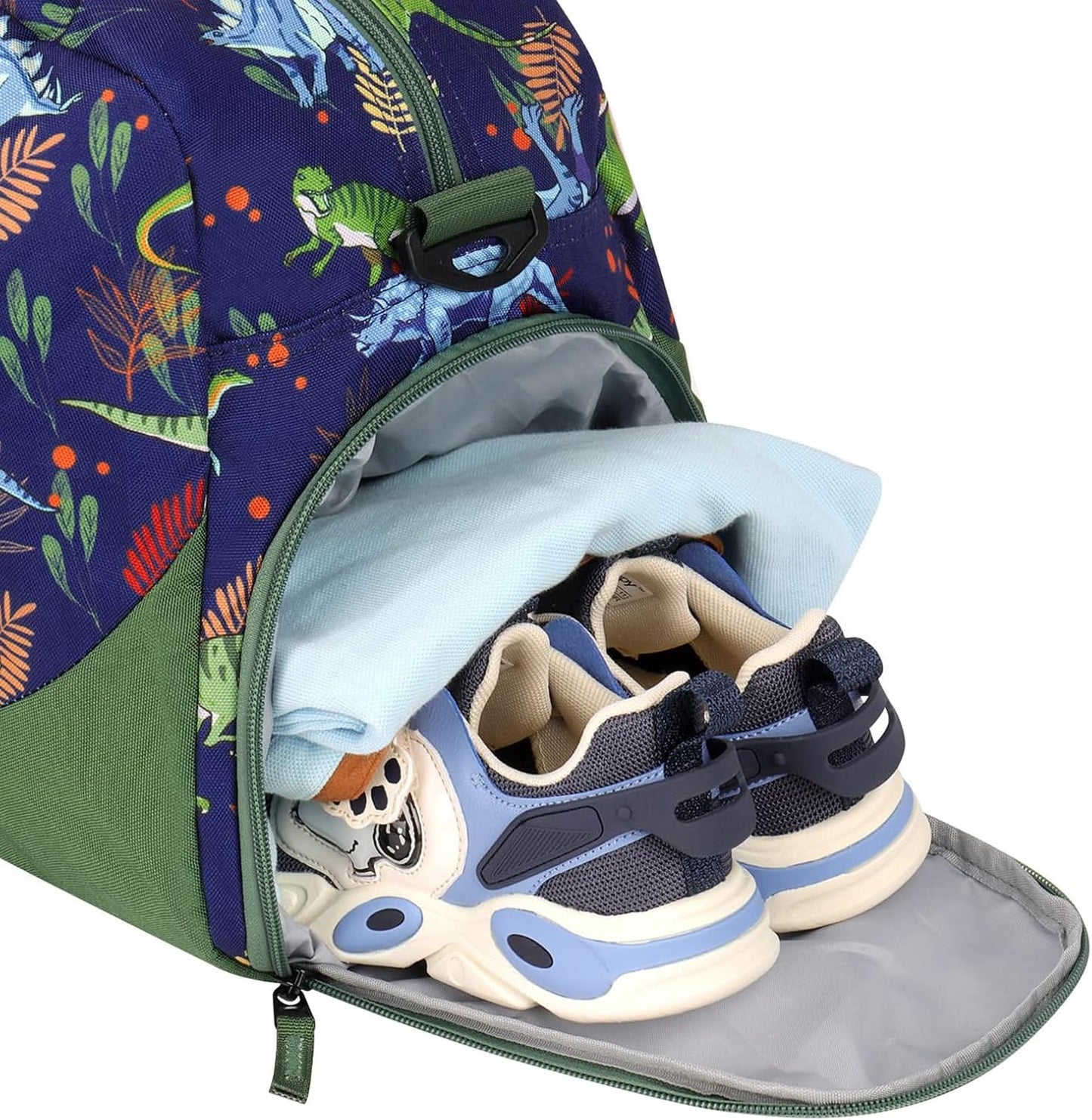 Choco Mocha Kids Dinosaur Duffle Bag - Boys Travel & Overnight Bag for Toddlers - Green