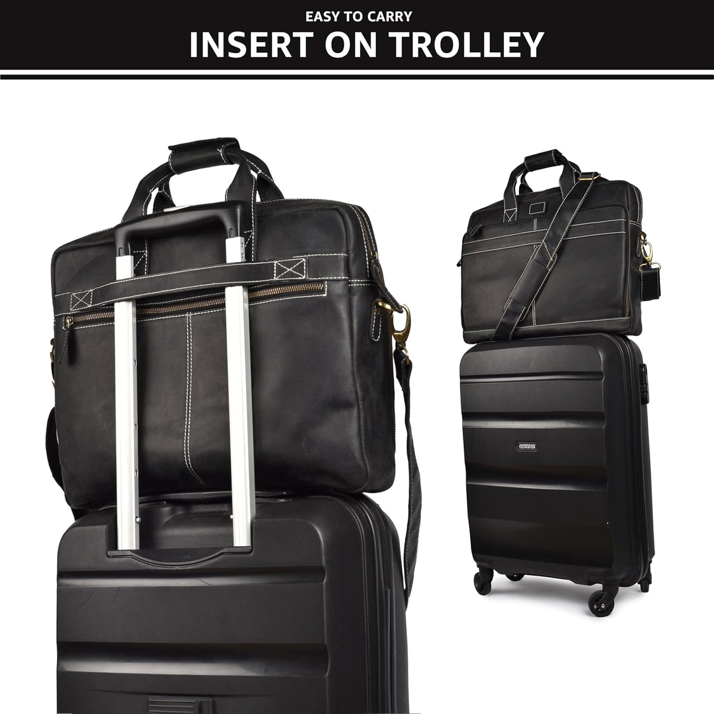 LEATHER VILLAGE 18" Leather Laptop Messenger Briefcase Bag for Men-Leather Satchel for Travel and Office Shoulder Bag- Black