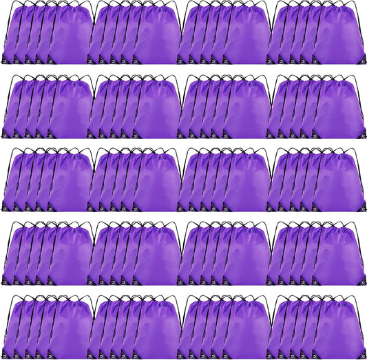 100 Pieces Drawstring Backpack Bulk Cinch Sackpack Ployster Drawstring Bags for Gym Party Trip(Purple)