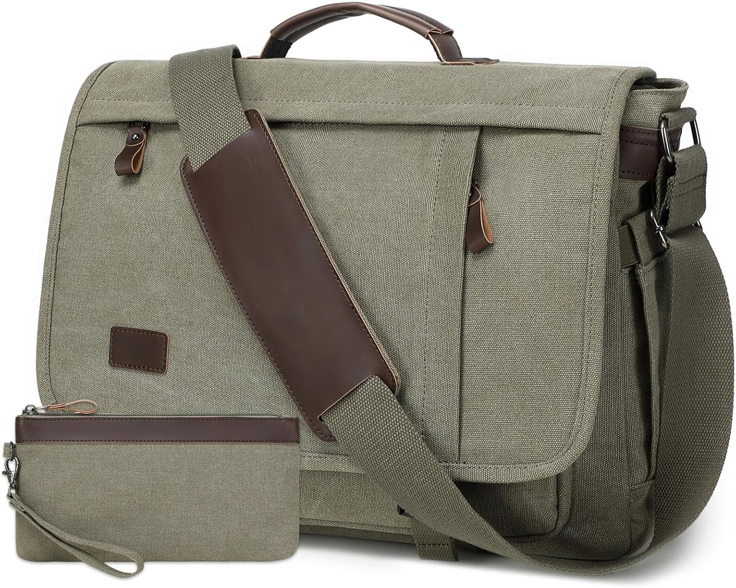 17.3 Inch Messenger Bag for Men: 2PCS Laptop Bag PU Leather Canvas Work Briefcase Large Office