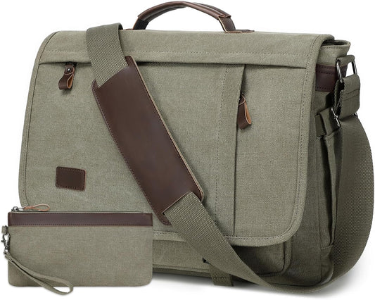 17.3 Inch Messenger Bag for Men: 2PCS Laptop Bag PU Leather Canvas Work Briefcase Large Office