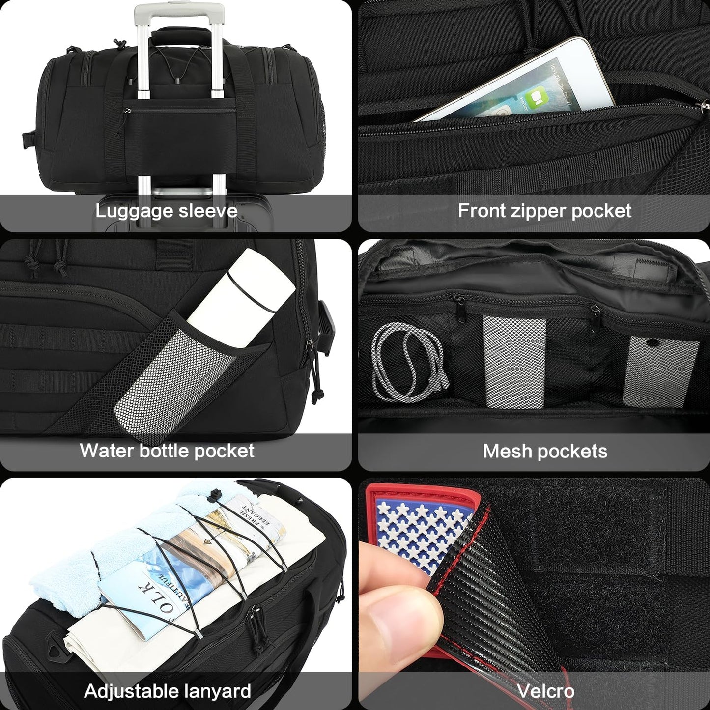 3-in-1 Tactical Gym & Travel Duffle Bag Backpack Men Multi-Functional 45L Military Sports Duffle Bag with Shoe Compartment & Wet Pocket for Workout Weekender Overnight Bag with Molle Webbing, Black