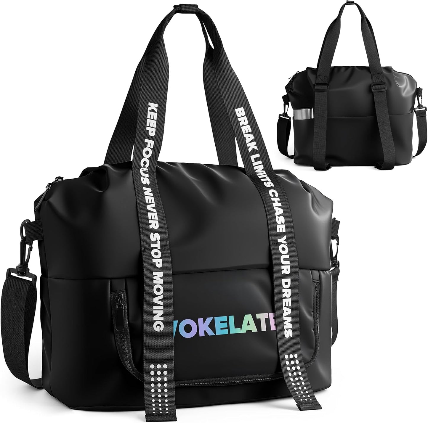 Sport Gym Bag for Women, Carry on Tote Personal Item Bag with Shoes Compartment, Travel Duffle Bag for Girl, Lightweight Overnight Luggage Bag for Travel, Airplanes, Sports - Black