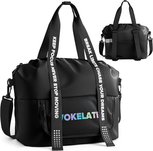 Sport Gym Bag for Women, Carry on Tote Personal Item Bag with Shoes Compartment, Travel Duffle Bag for Girl, Lightweight Overnight Luggage Bag for Travel, Airplanes, Sports - Black