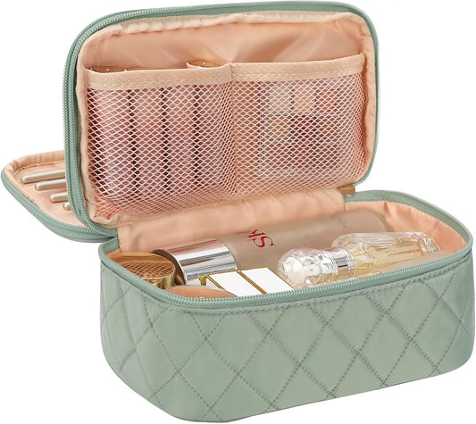 Relavel Small Makeup Bag, Travel Cosmetic Bag Make Up Pouch, Small Makeup Organizer Bag for Women, Waterproof Handbag Toiletry Bag Essentials for Daily Use (Green)