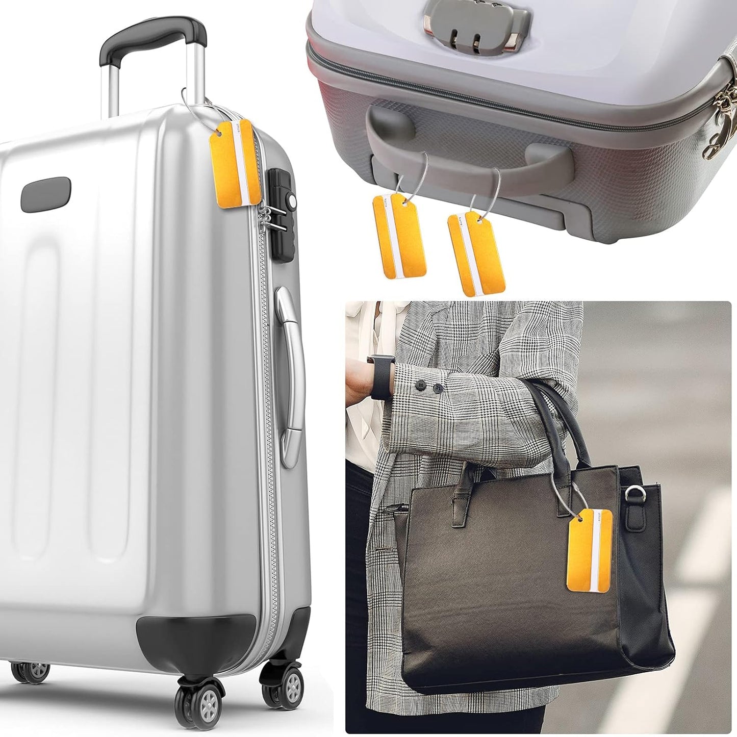 12 Pieces Luggage Tags Business Card Holder Aluminum Metal Travel ID Bag Tag for Suitcases Travel Luggage Baggage Identifier(Gold)