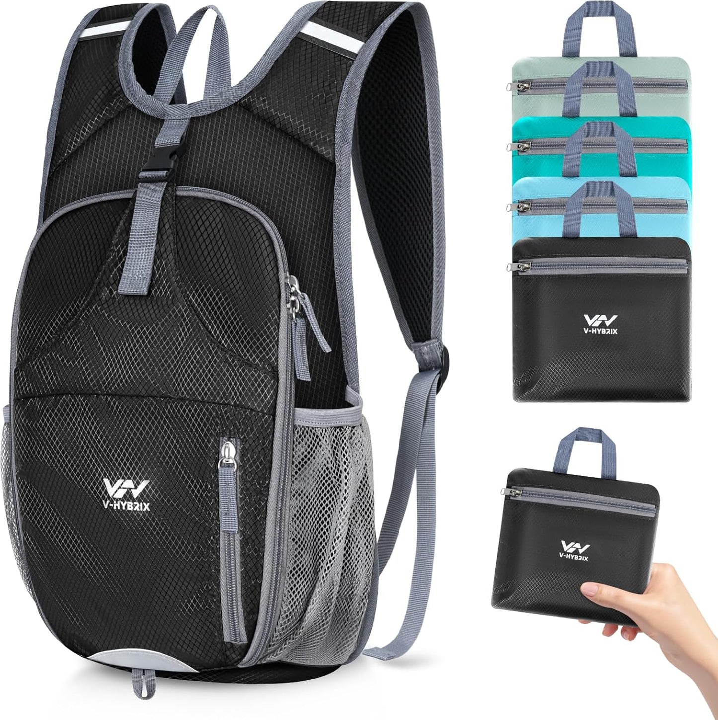 15L Foldable Hiking Backpack,Lightweight Packable Waterproof Machine Washable Daypack with Chest Strap,Small Folding Pack for Travel/Walking for Men&Women-0.52LB Black