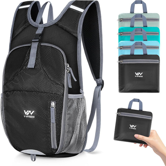 15L Foldable Hiking Backpack,Lightweight Packable Waterproof Machine Washable Daypack with Chest Strap,Small Folding Pack for Travel/Walking for Men&Women-0.52LB Black
