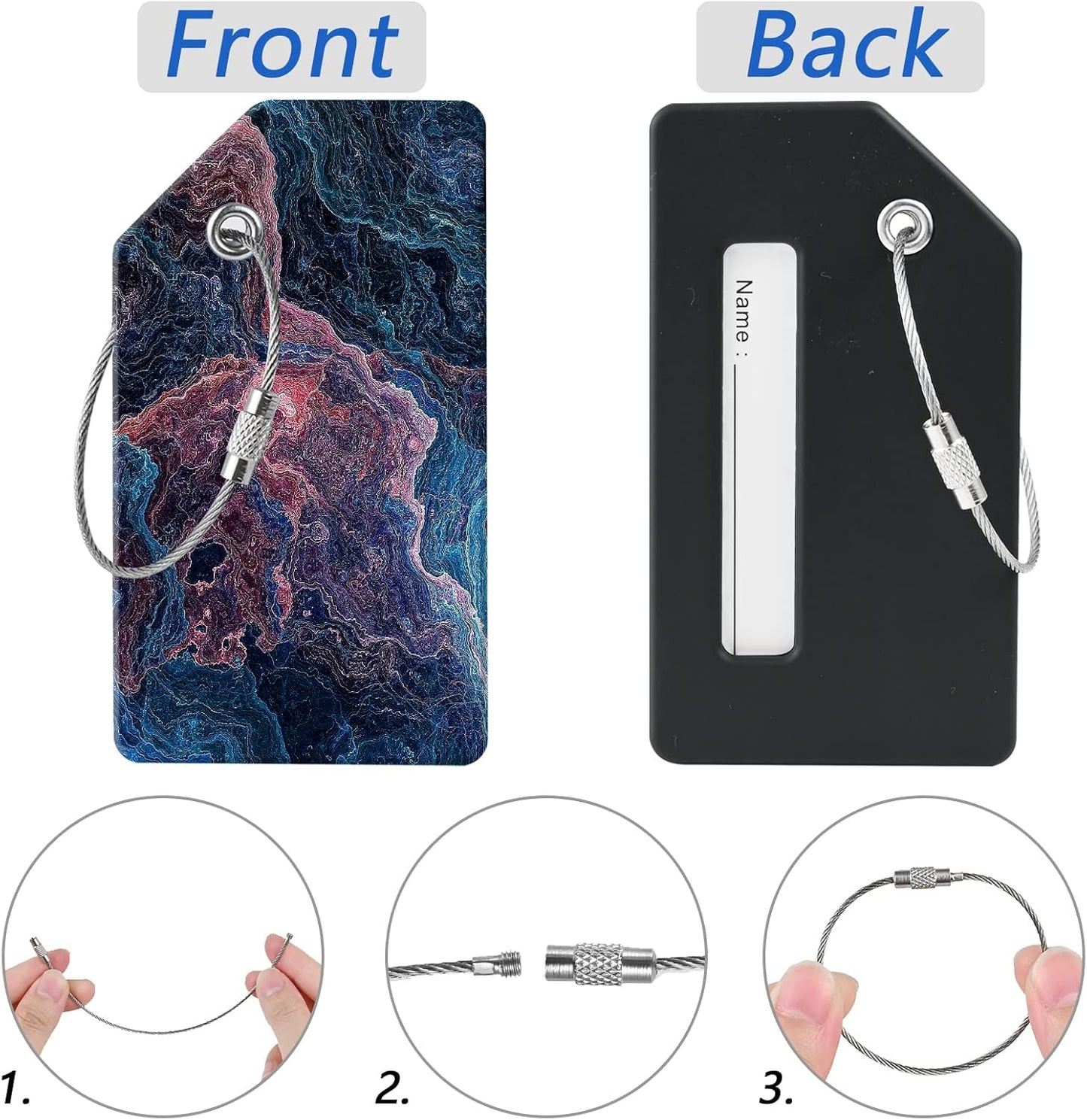 2 Luggage Tags, (1" Smaller Than Traditional) Perfect for Quick Luggage Identification with Stainless Steel Ring and Address Card for Travel and Luggage (Vector Image)