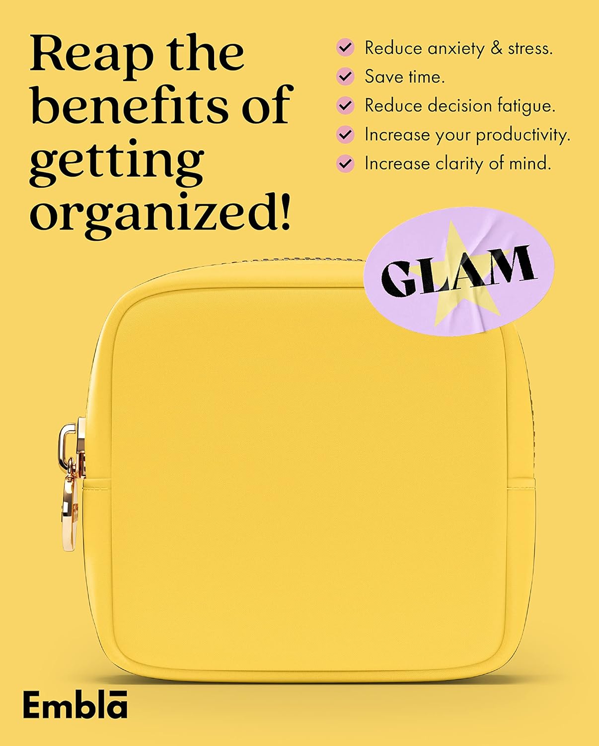 Embla Cosmetic Bag - Makeup Bag Travel Pouch, Toiletry Bags Cute Makeup Organizer, Nylon Zipper Pouches, Lemon Coin Purse, Storage Bag Cosmetics Organizer, Make up bags Mini, Small, Large, Womens