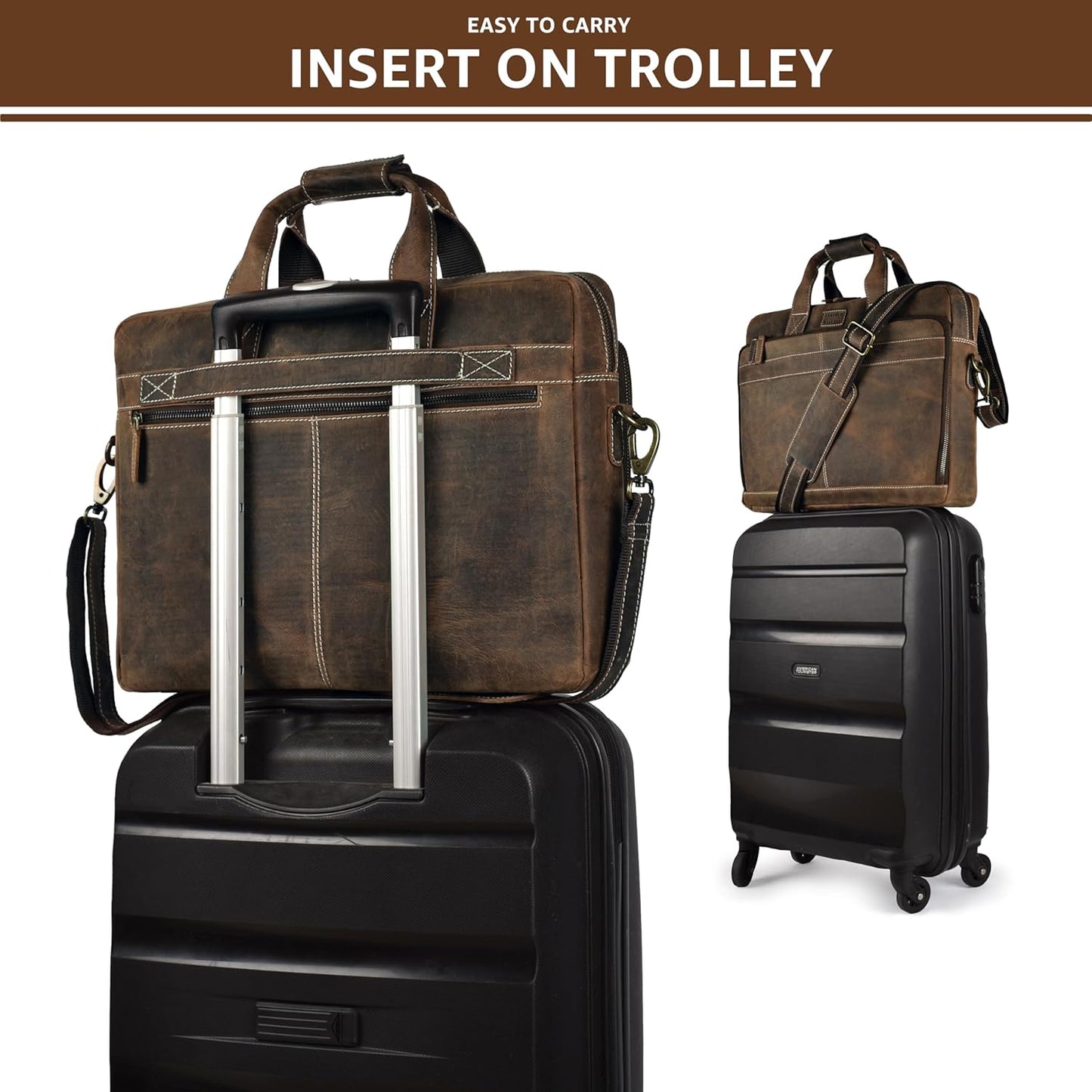 LEATHER VILLAGE 16" Leather Laptop Messenger Briefcase Bag for Men-Leather Satchel for Travel and Office Shoulder Bag- Rustic Brown