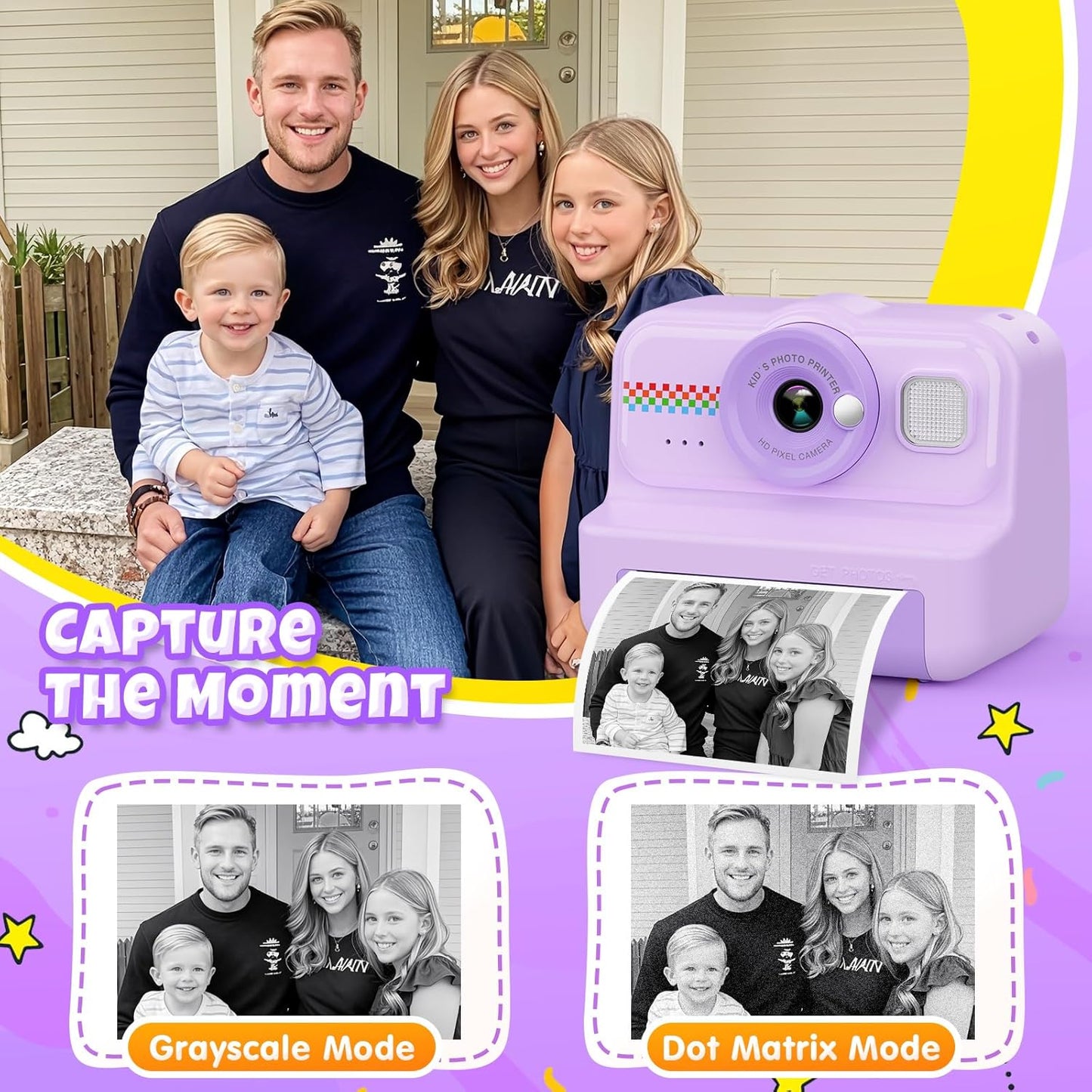 Kids Instant Print Camera, 1080P HD with 3 Rolls Print Paper & 32GB Card, Ideal Kids Toys Gift for Boys & Girls Age 3-14 (Purple)