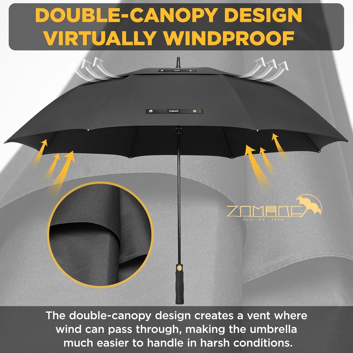 ZOMAKE Golf Umbrella Windproof, Extra Large Oversized Heavy Duty Double Canopy for Rain, Sports Games & Push Cart(51/54/62/68/72Inch)