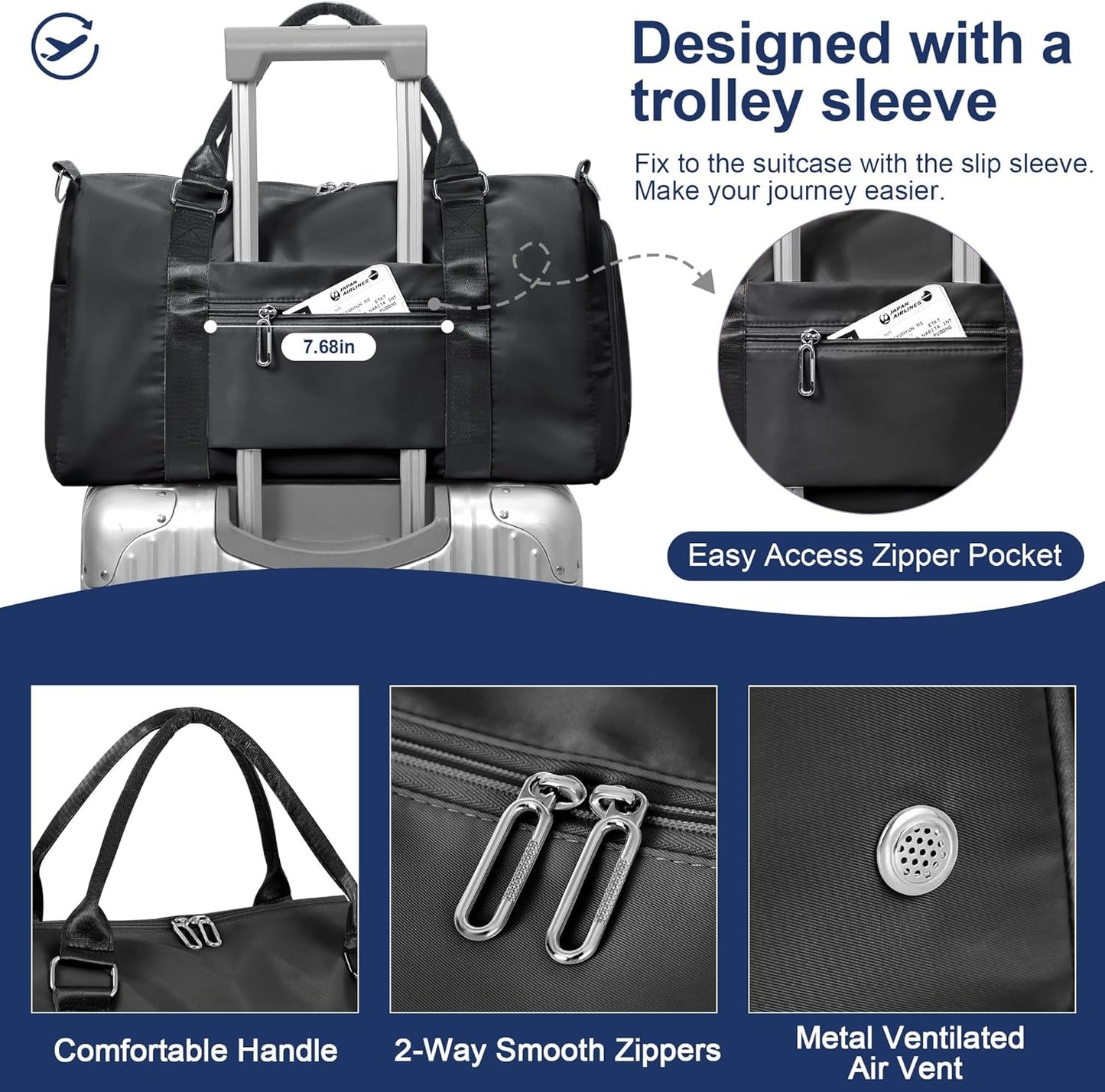 FIORETTO Womens Gym Tote Duffle Bag with Toiletry Bag, Sports Duffel Overnight Hospital Workout Carry on Bag for Girls with Wet Pocket & Shoe Compartment, Ideal for Travel, Swimming, Dance Black