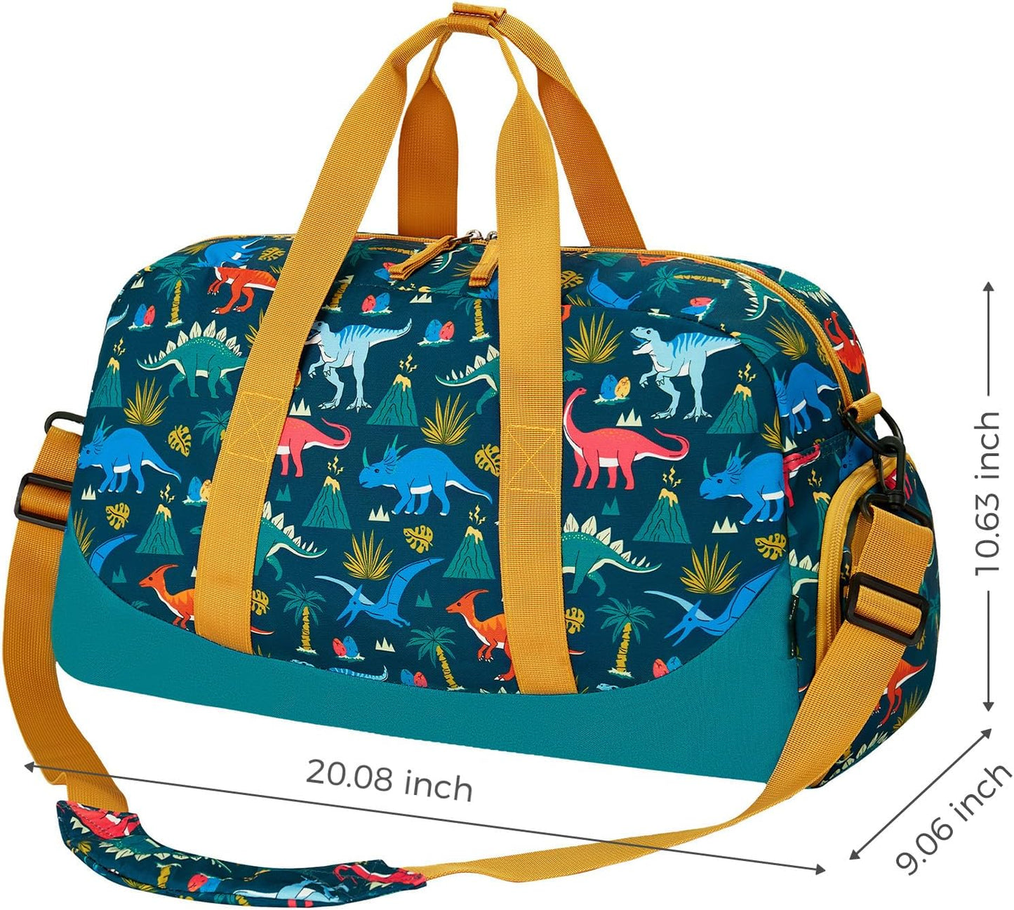 Choco Mocha Kids Duffle Bag Boys - Dinosaur Weekender Overnight Bags for Boy, Dark Green