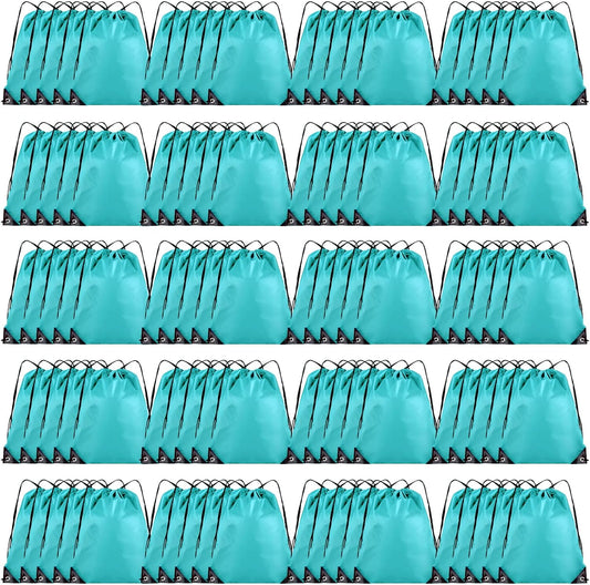 100 Pieces Drawstring Backpack Bulk Cinch Sackpack Ployster Drawstring Bags for Gym Party Trip(Aqua)