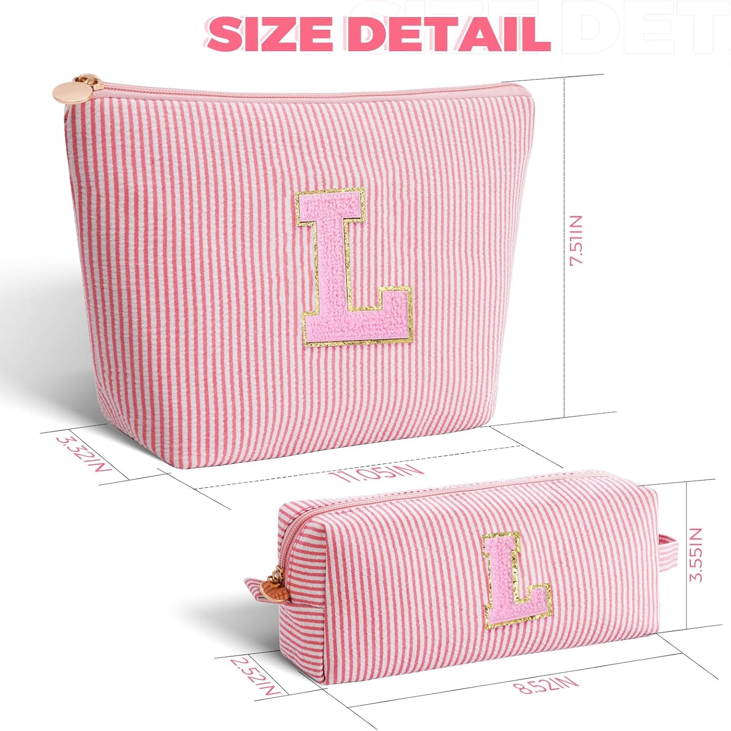 Monogrammed Gifts for Women - Cosmetic Bag for Teen,Initial Cute Makeup Bag Set for Women,Trendy Pouch for Niece Sister Friend Female Her,Birthday Gifts for Daughter - Peach,L