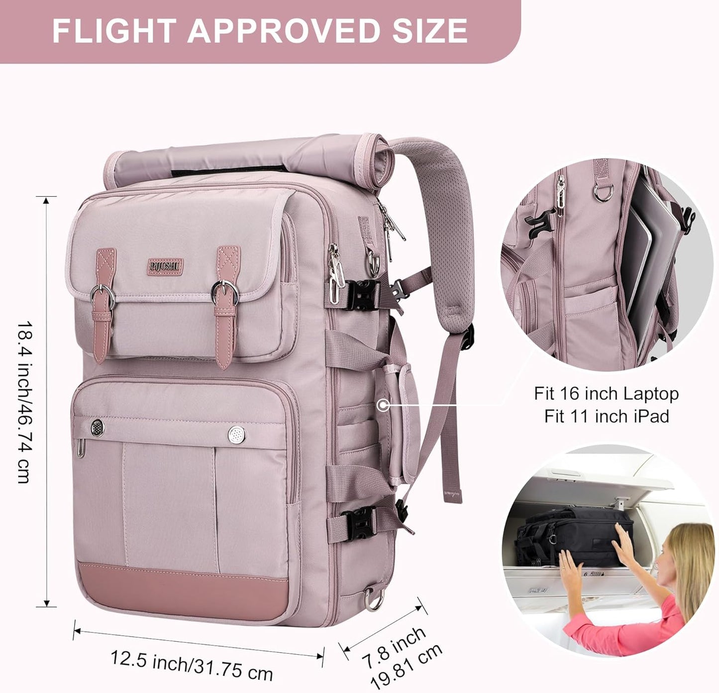 PIJUSHI Travel Backpack for Women Carry on Luggage Backpack Convertible Large Laptop Duffel Bag for Airplanes(PE049 Ashen Purple)