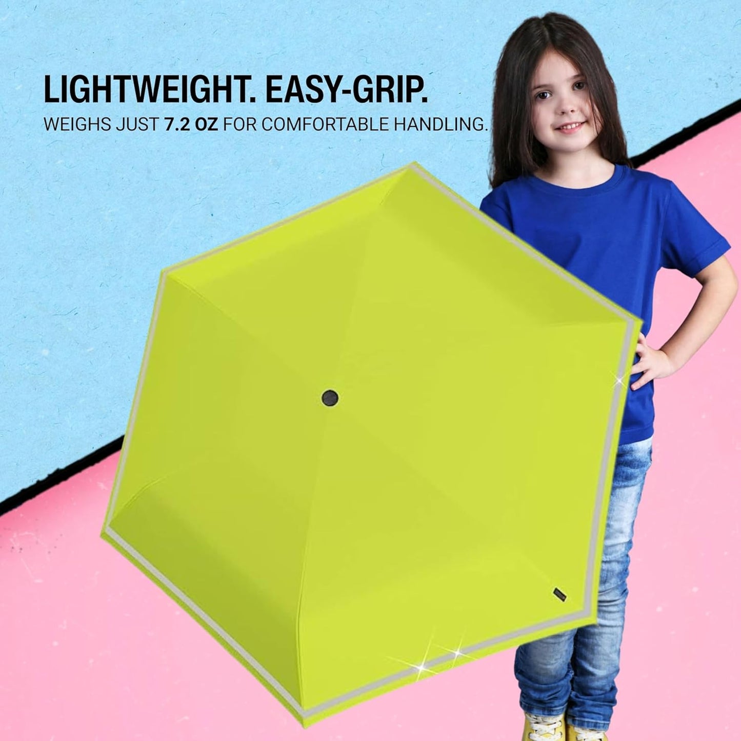 Knirps Rookie Manual Rain Umbrella for Elementary and Middle School Kids – 35.4" Canopy with Reflective Safety Stripe, Carrying Case Included