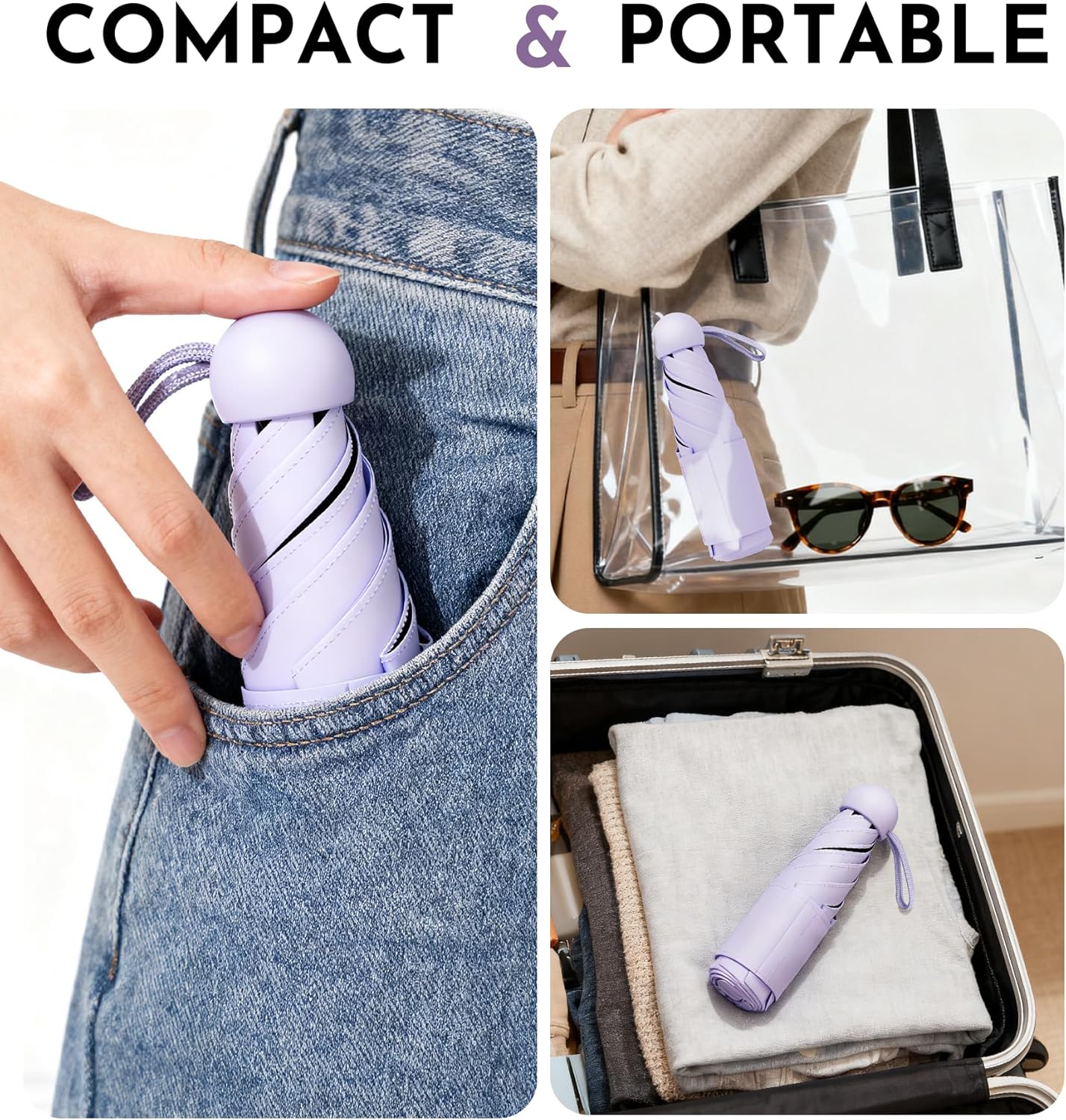 Travel Mini Umbrella Compact Small & Lightweight, UV Rain Protection, Pocket-Sized Folding Umbrellas with Quickdraw & Case for Men Women & Kids Backpack