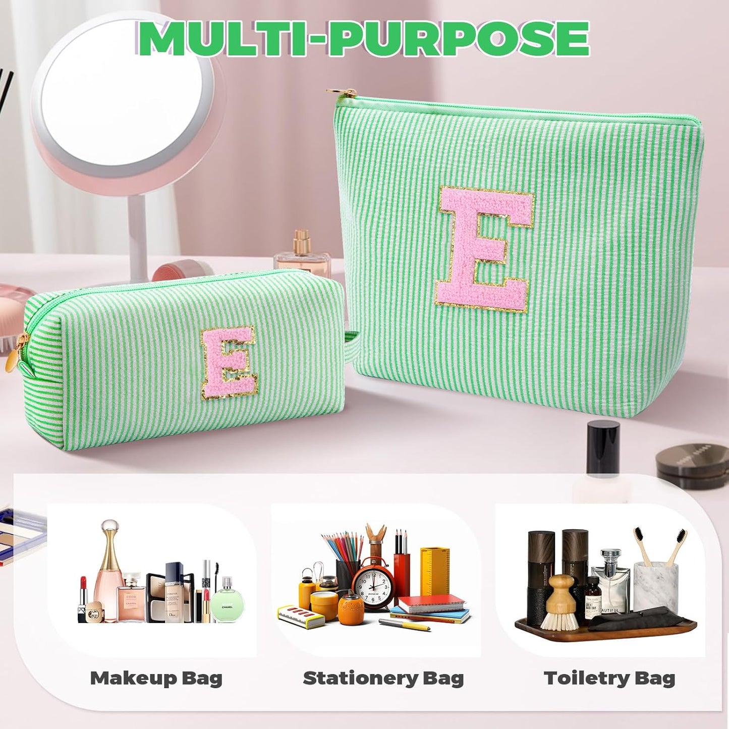 Teen Girl Travel Essentials - Birthday Gifts for Girls Teens Kids Daughter Sister Her,Cute Trendy Stuff Makeup Bag Set Cosmetic Bag - Green,E