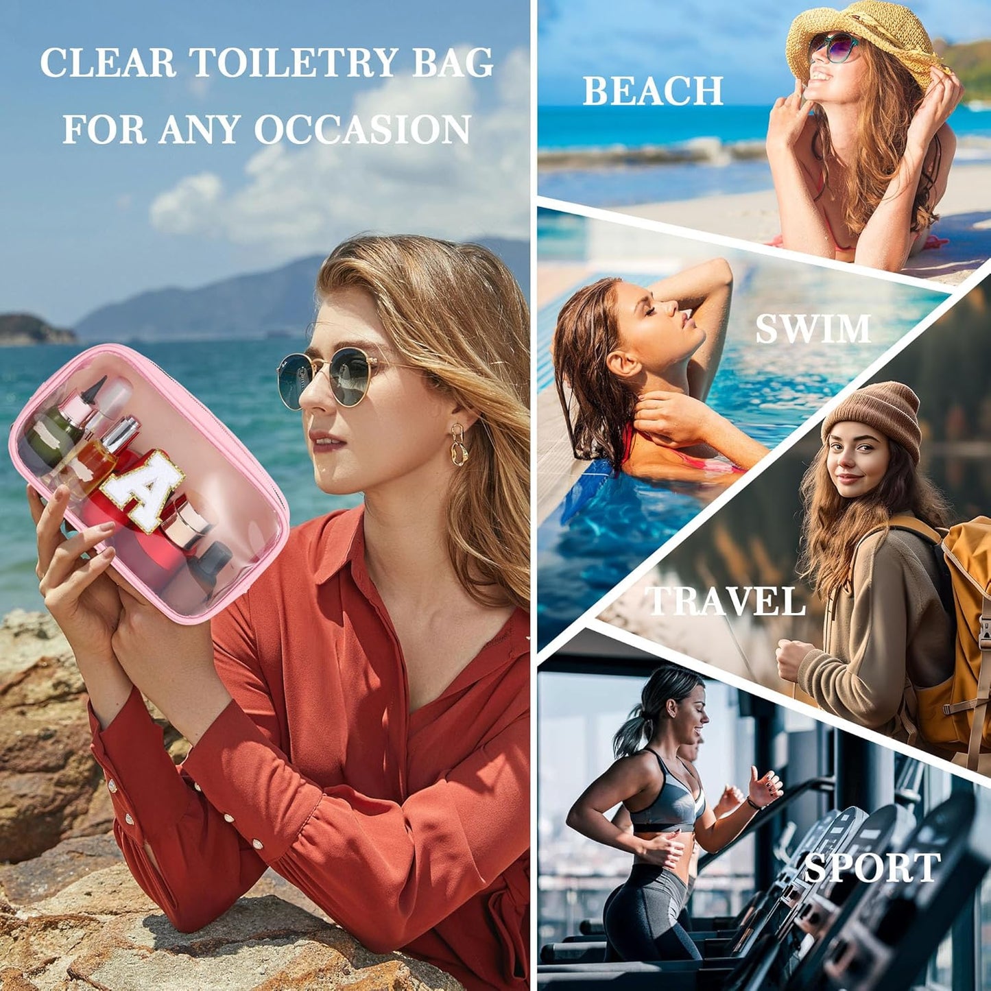 YOOLIFE Travel Toiletry Bag - Pink Clear Makeup Bag Organizer for Cosmetics, Skin Care & Gifts