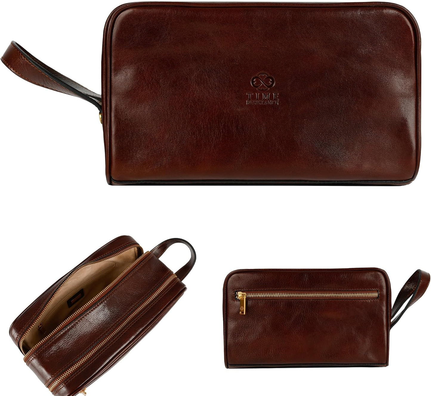 Time Resistance Leather Cosmetic Bag Toiletry Italian Classy Dopp Kit