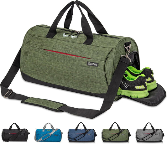 Kuston Sports Gym Bag with Shoes Compartment, Trolley Sleeve and Wet Pocket Gym Duffel Bag Overnight Bag-Upgraded