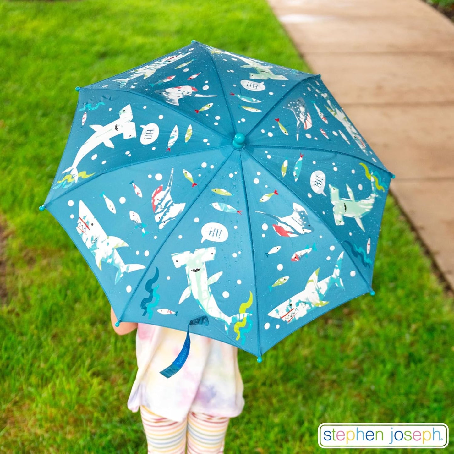 Stephen Joseph Kids' Color Changing Wet Dry Umbrella, Water reacting, Pinch Free Umbrellas for Rain Children's Umbrella, BUTTERFLY, 23"X29