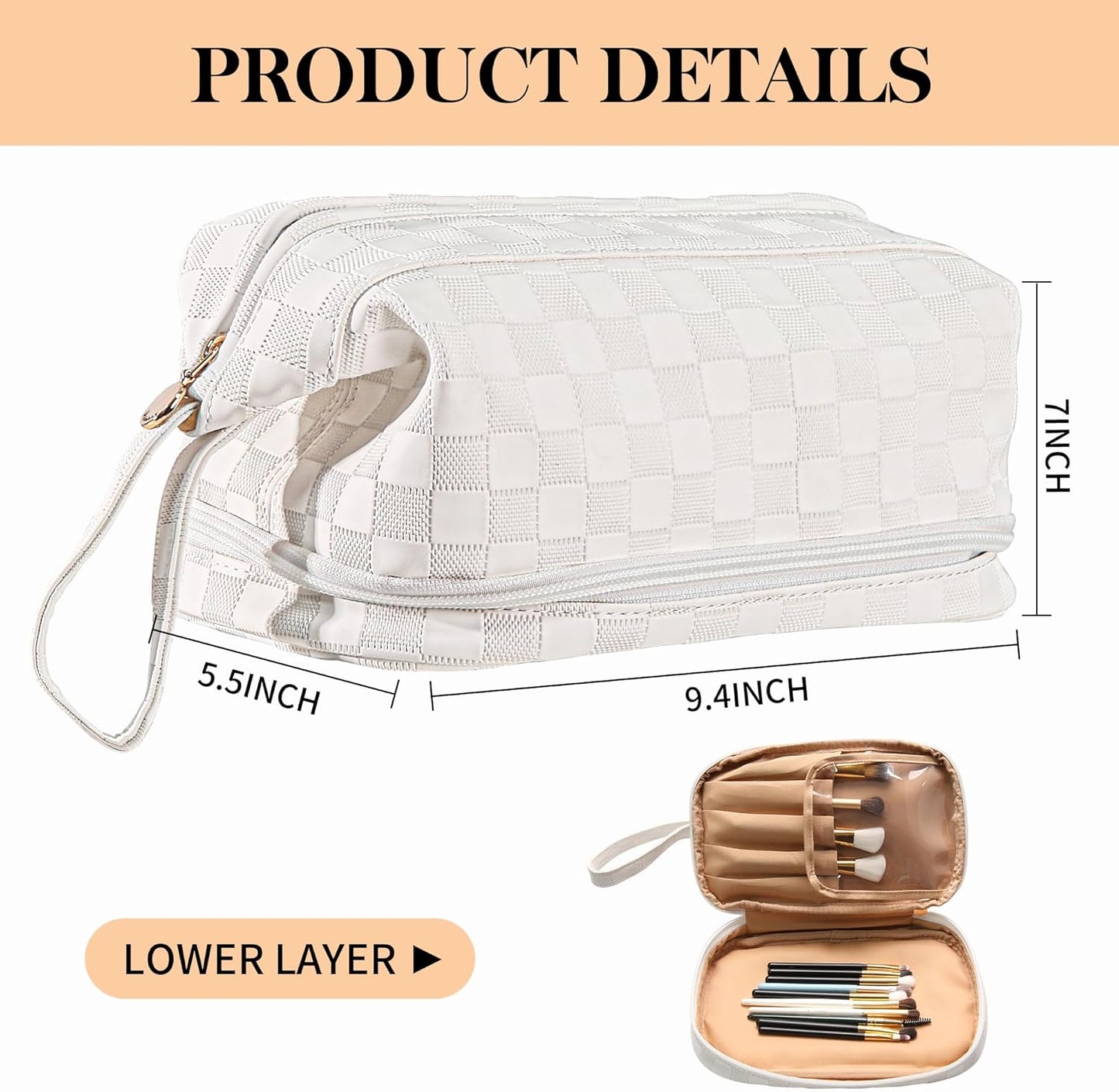 Abiudeng Large Capacity Makeup Bag Ladies Cosmetic Bag Travel Bag with Compartments Portable PU Leather Travel Makeup Bag with Handle