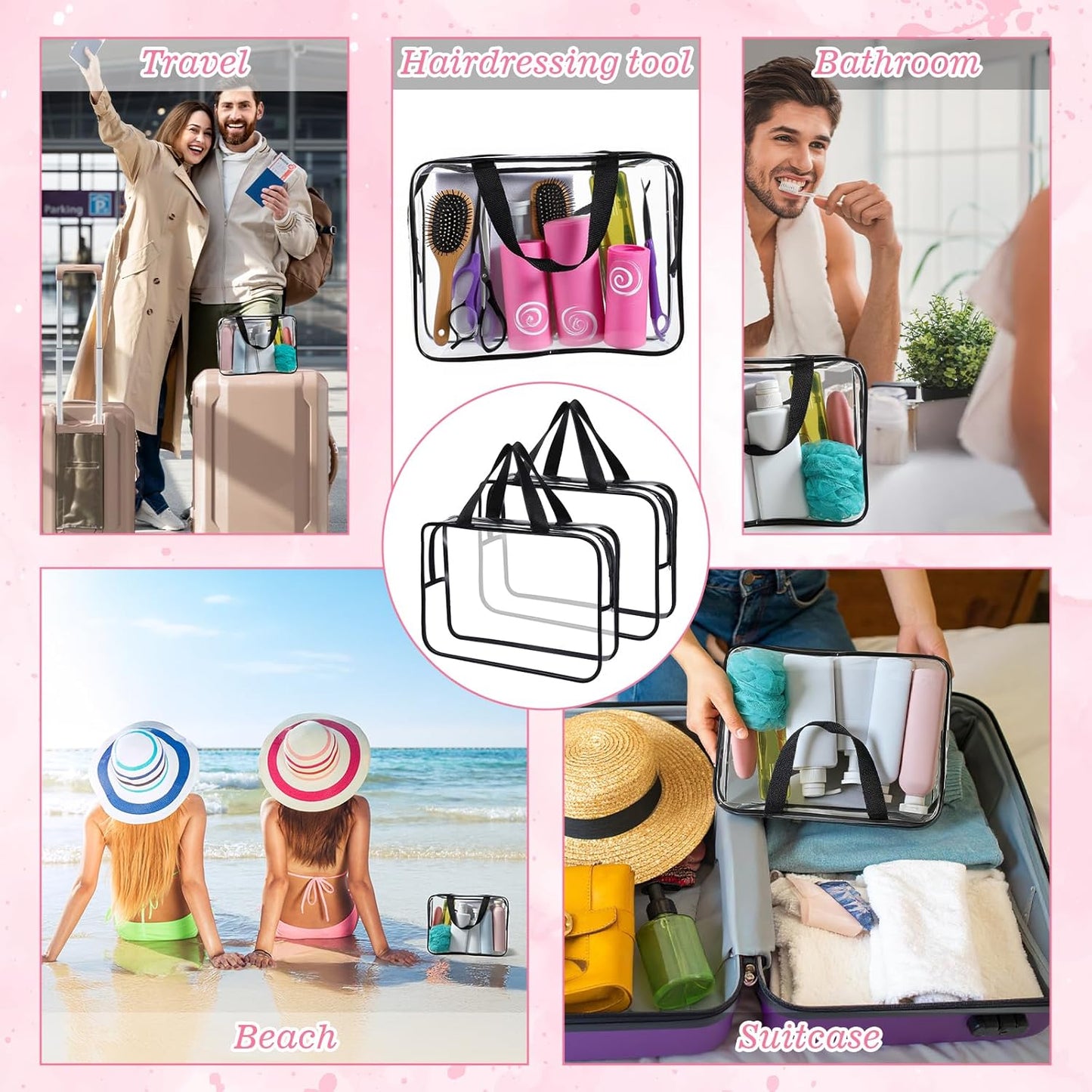 10 Pack Large Clear PVC Waterproof Storage Bags with Zipper Transparent Travel Organizer Cosmetics Books and Home Organization