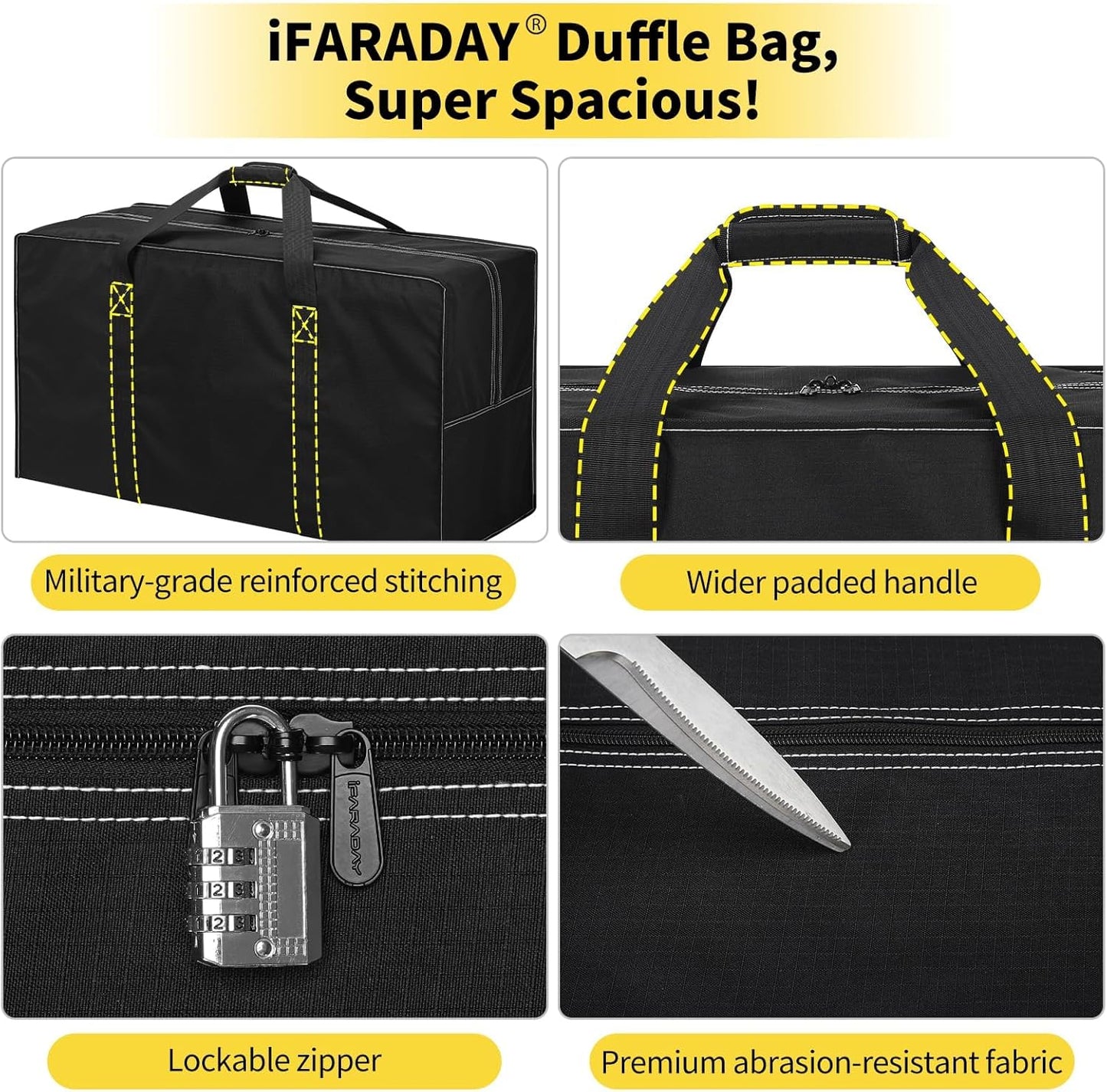 130L Extra Large Duffle Bag - 35 inch Heavy Duty & Water Resistant Duffel Bag Durable Luggage Storage Bag for Camping, Travel, Sports (Black)