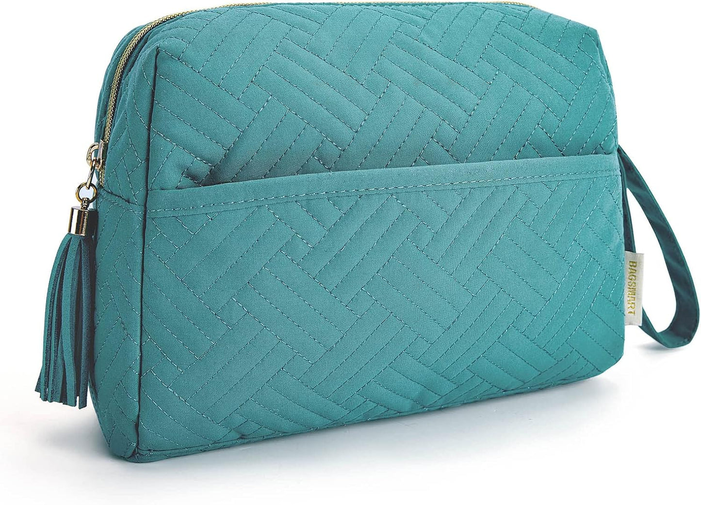 BAGSMART Makeup Bag, Elegant Roomy Cosmetic Pouch for Purse,Travel Zipper Pouch,Water-resistant Toiletry Bag,Makeup Accessories Organizer, Teal