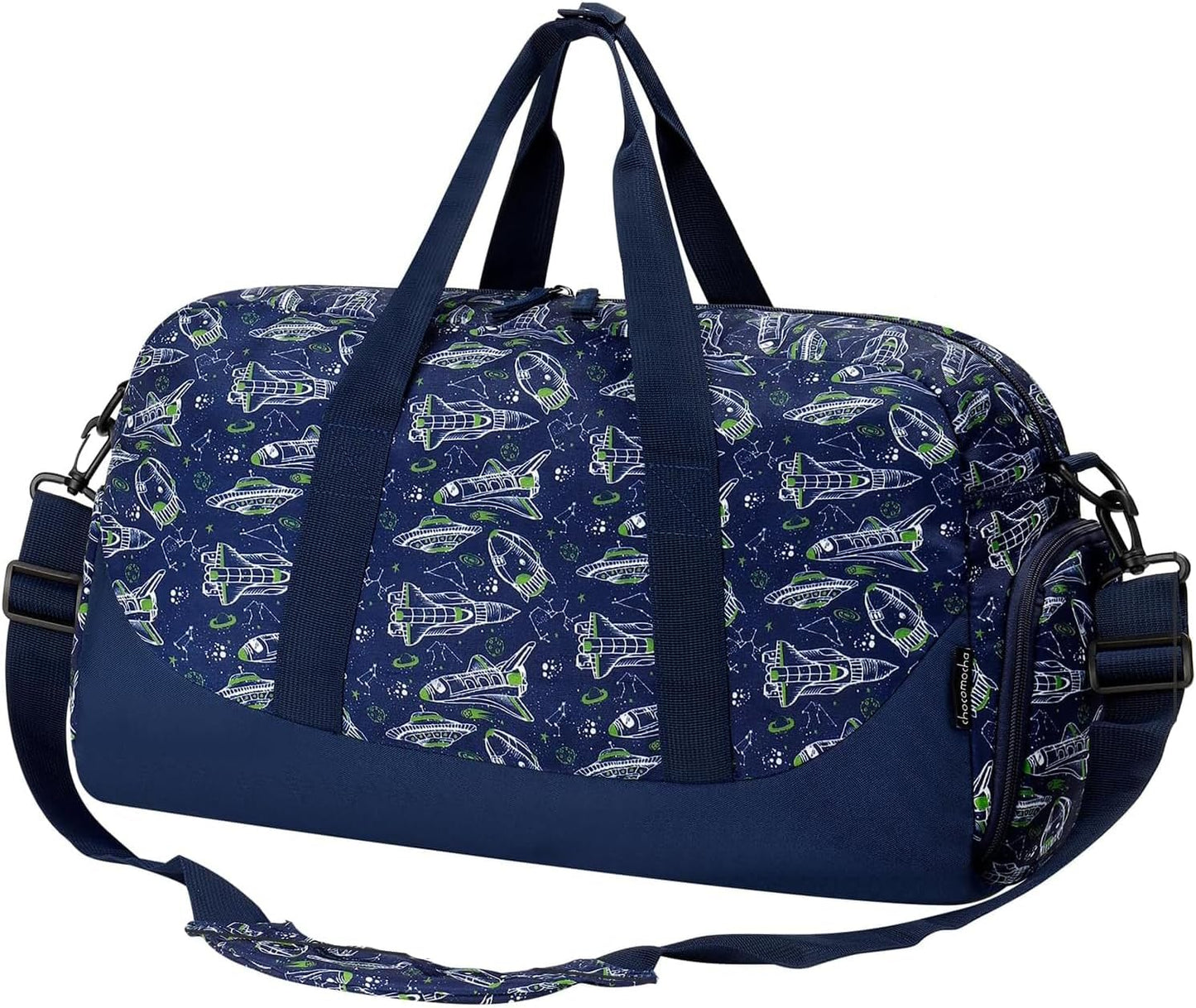 Choco Mocha Kids Duffle Bag Boys Spaceship Duffle Bag for Kids Travel Bag Boys Overnight Bag for Kids Duffel Bags Toddler Weekender Bag Childrens Kids Gym Sports Sleepover Bag 6-8 Gift Blue