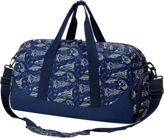 Choco Mocha Kids Duffle Bag Boys Spaceship Duffle Bag for Kids Travel Bag Boys Overnight Bag for Kids Duffel Bags Toddler Weekender Bag Childrens Kids Gym Sports Sleepover Bag 6-8 Gift Blue