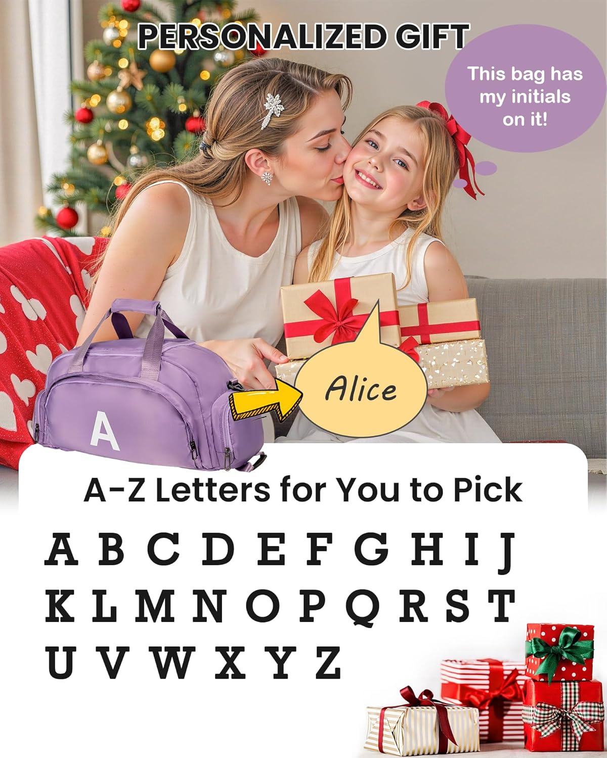 Preppy Stuff-Travel Essentials-Gifts for Girls 16-18, Initial Gym Bags with Shoe Compartment, Dance Bag for Girls, Monogram Kid Overnight Bags, 12 Year Old Girl Birthday Gifts (Letter J)