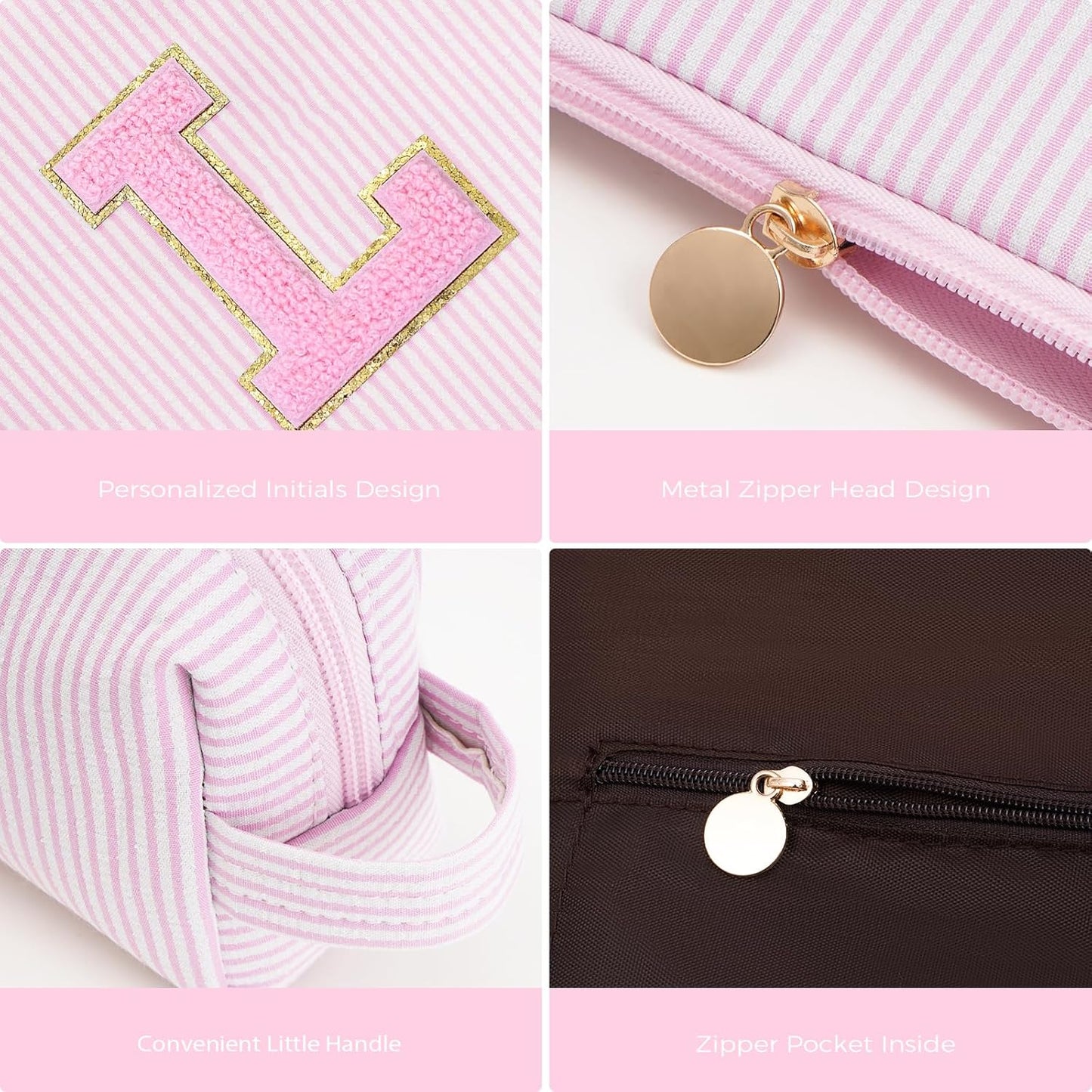 Dance Recital Gifts for Girls - Cosmetic Bag for Teen,Initial Cute Makeup Bag Set for Women,Trendy Pouch for Niece Sister Friend Female Her,Birthday Gifts for Daughter - Pink,L