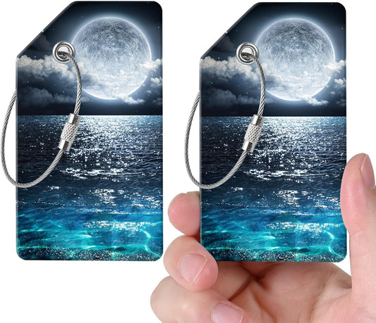 2 Luggage Tags, (1" Smaller Than Traditional) Perfect for Quick Luggage Identification with Stainless Steel Ring and Address Card for Travel and Luggage (Beautiful Starry Sky)