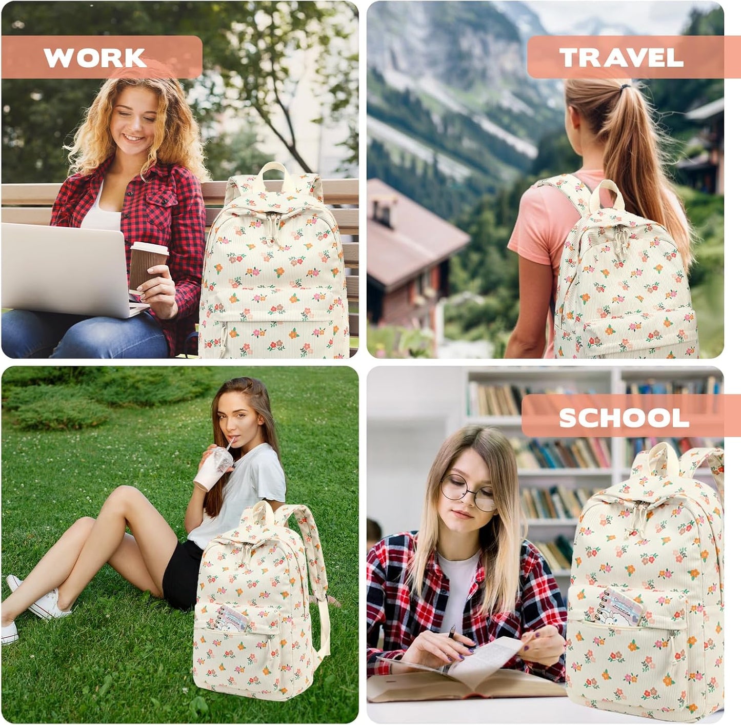 LEDAOU School Backpack Teen Girls Lightweight Bookbag Elementary Middle School Backpacks College Laptop Bag Travel Daypack