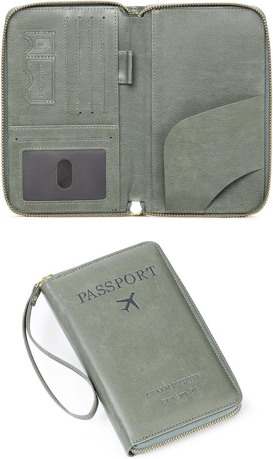 Leather RFID Blocking Passport Holder Travel Wallet, Passport Cover/Travel Wallet for Women/Men with
