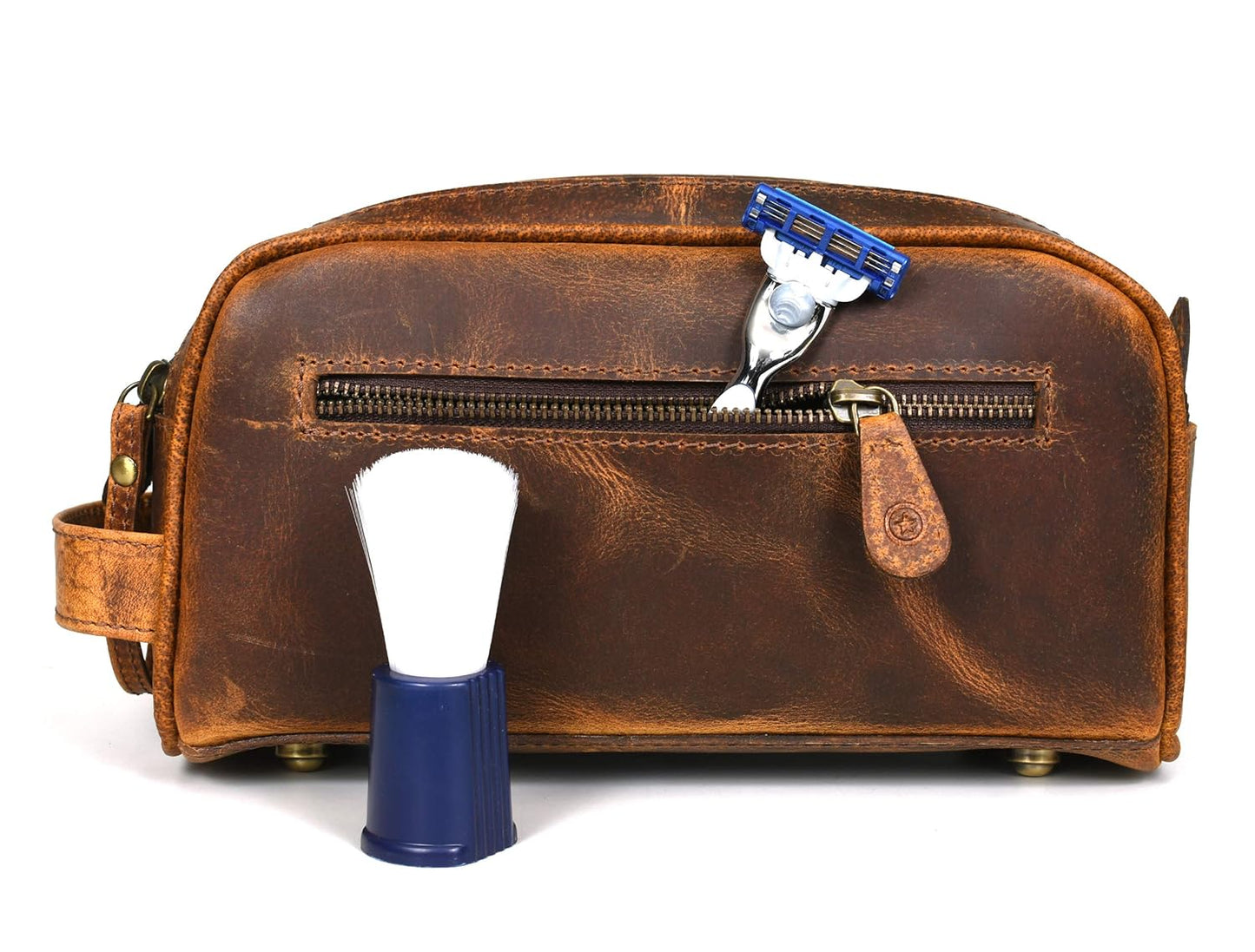 10" Premium Leather Toiletry Travel Pouch With Waterproof Lining Black Color | King-Size Handcrafted Vintage Shaving Kit By Aaron Leather Goods