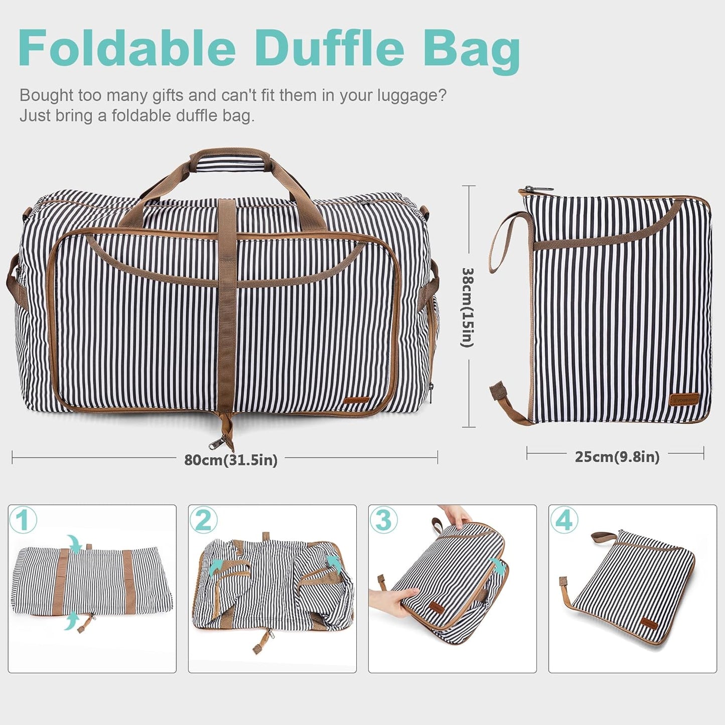 100L Duffle Bag for Travel, Large Foldable Waterproof Travel Duffel Bags Weekender Overnight Bag for Men and Women with Shoe Compartment (Stripe)