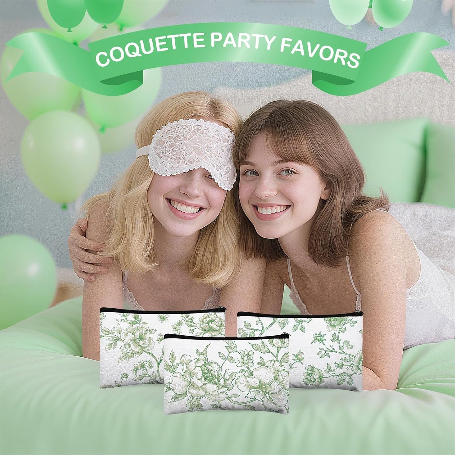 16 Pcs Floral Cosmetic Bags Bulk for Women Sage Green and White Floral Makeup Bags Chinoiserie Canvas Travel Zipper Pouches Aesthetic Toiletry Bag for Girls Bridesmaids Wedding Supplies