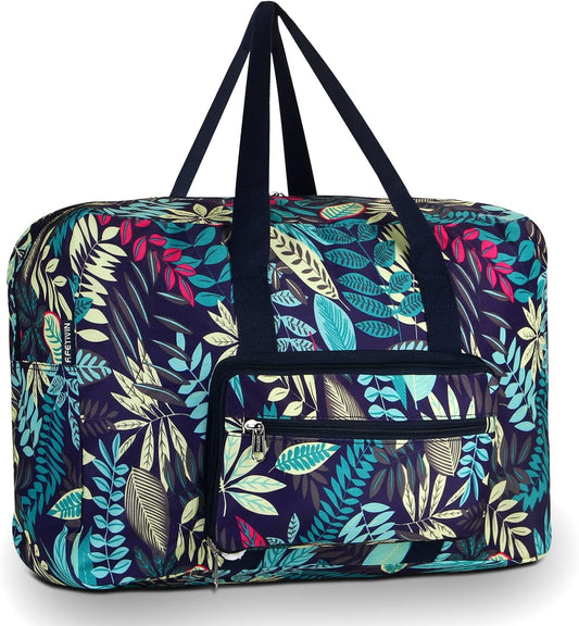 F.FETIVIN Weekender Bag Carry On Travel Duffle Medium Overnight Bag for Women (Blue Leaf)