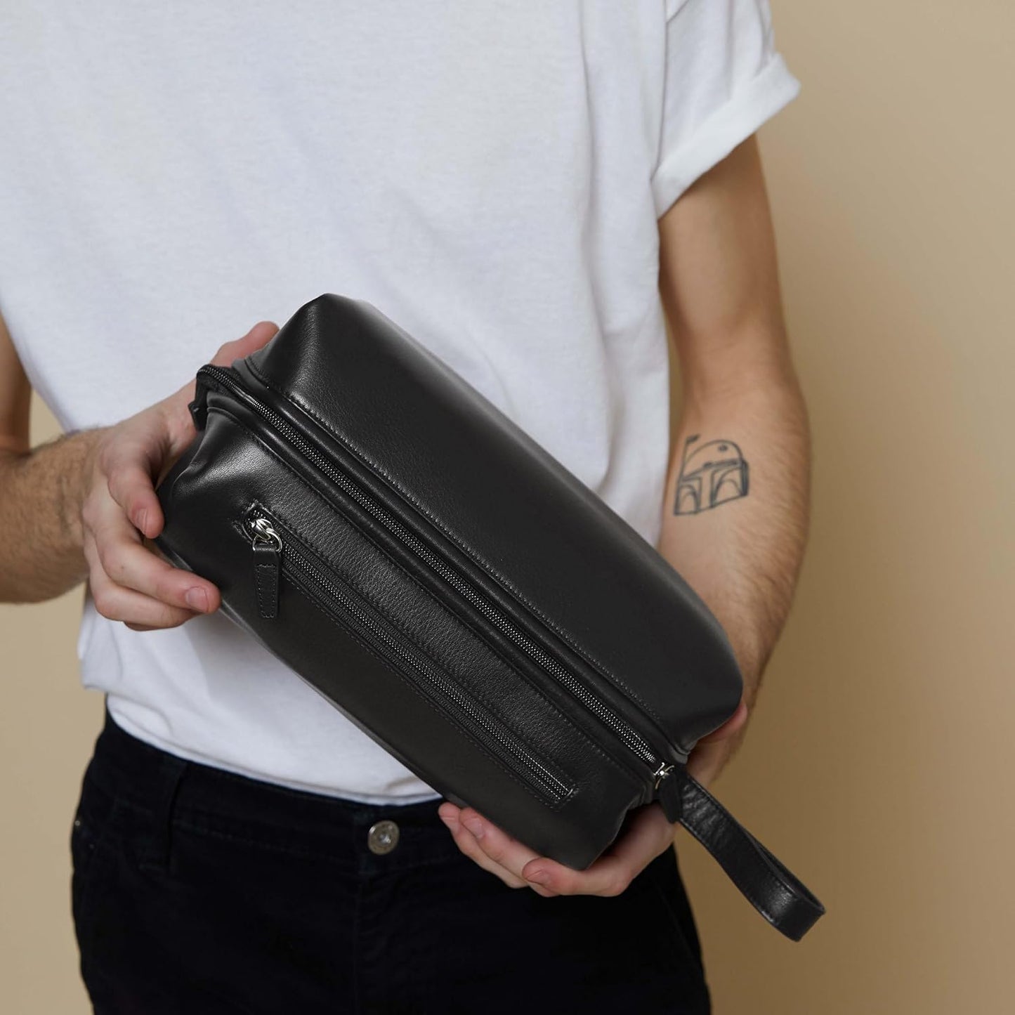 Leatherology Black Onyx Framed Toiletry Bag - Wide-mouth zippered opening, interior and exterior zippered compartments, compact and functional