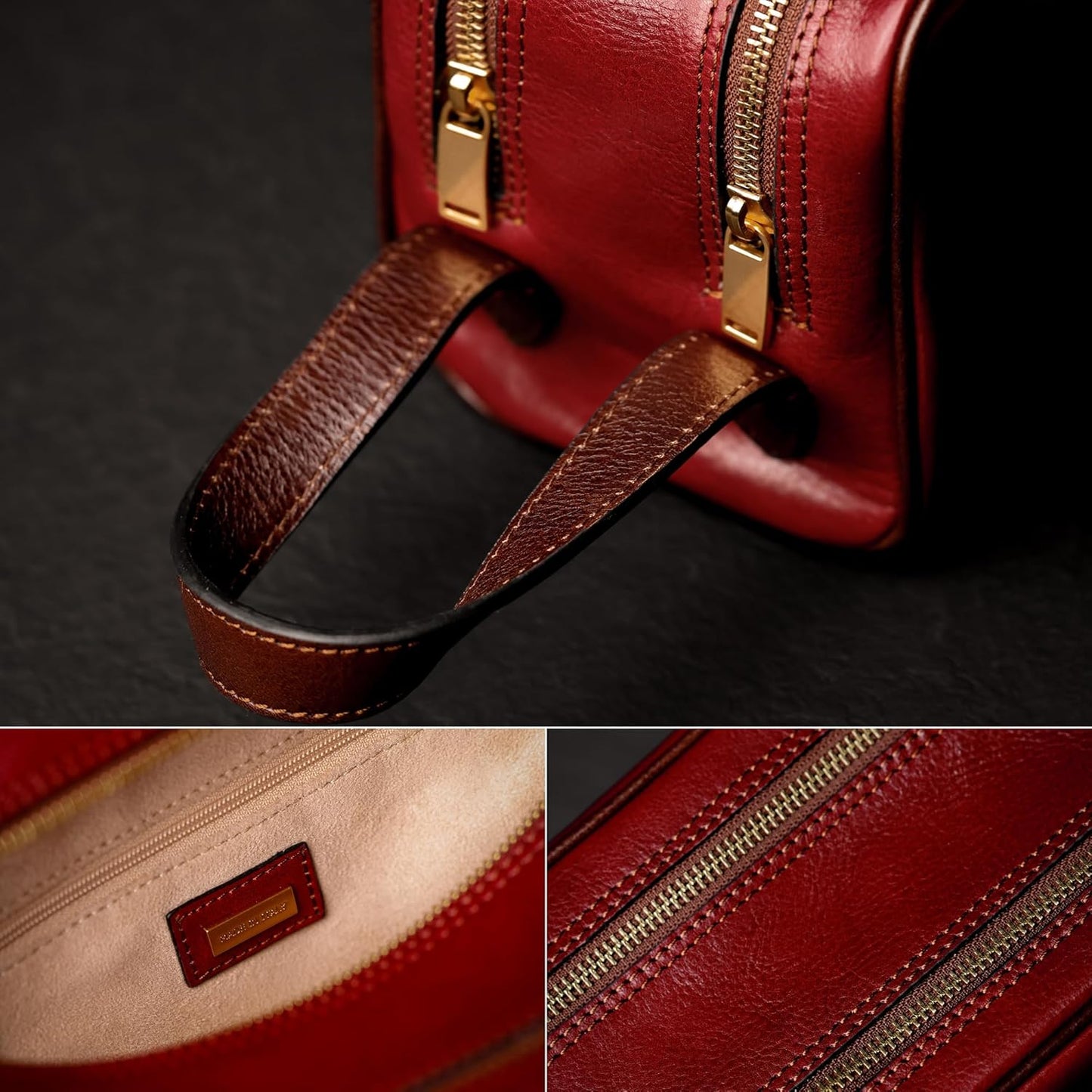 Time Resistance Leather Cosmetic Bag Toiletry Italian Classy Dopp Kit