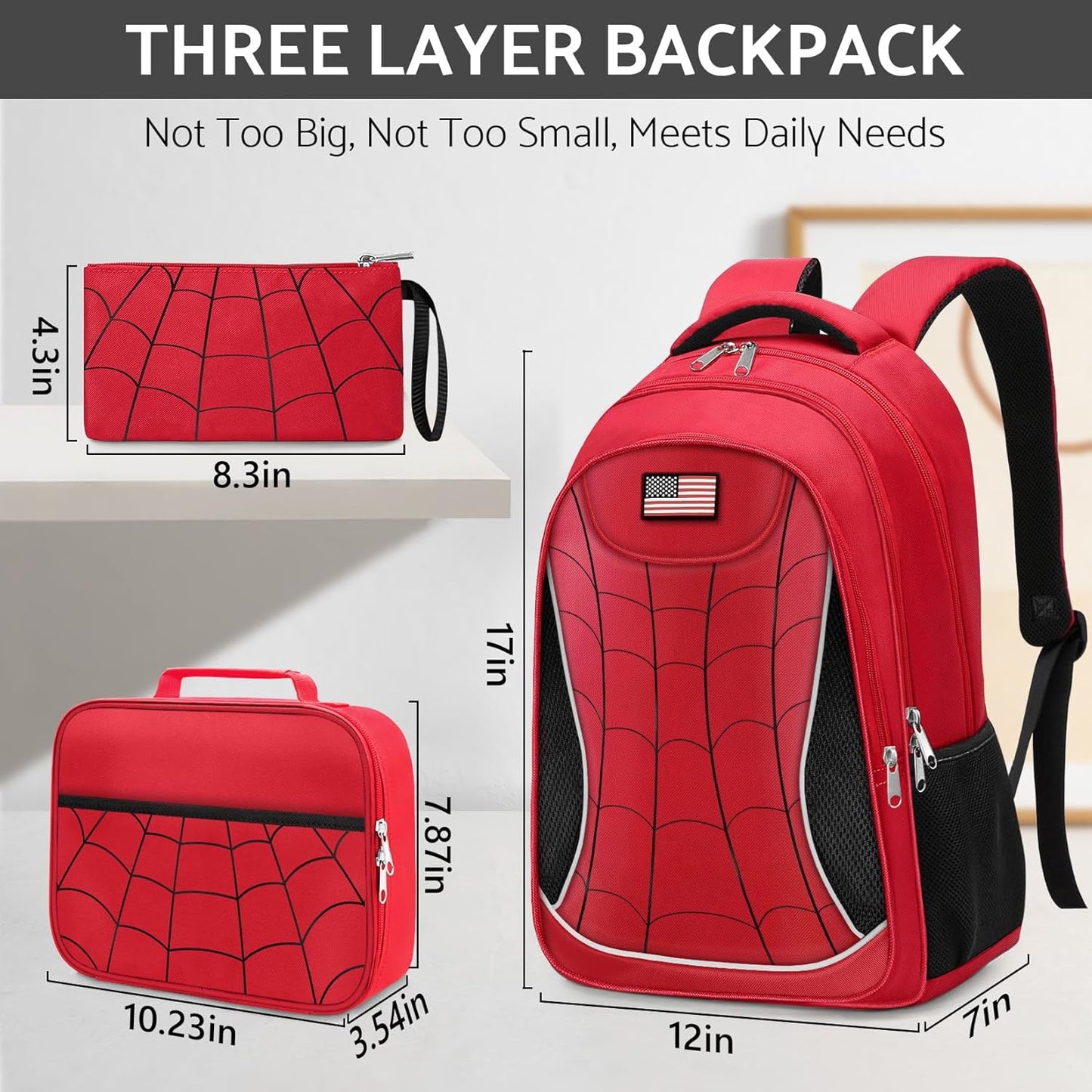 Kids Backpack for Boys，3PCS Boys Backpack with Lunch Box Set for Children Elementary Middle School Students，Lightweight School Bookbag for Travel and Daily Use