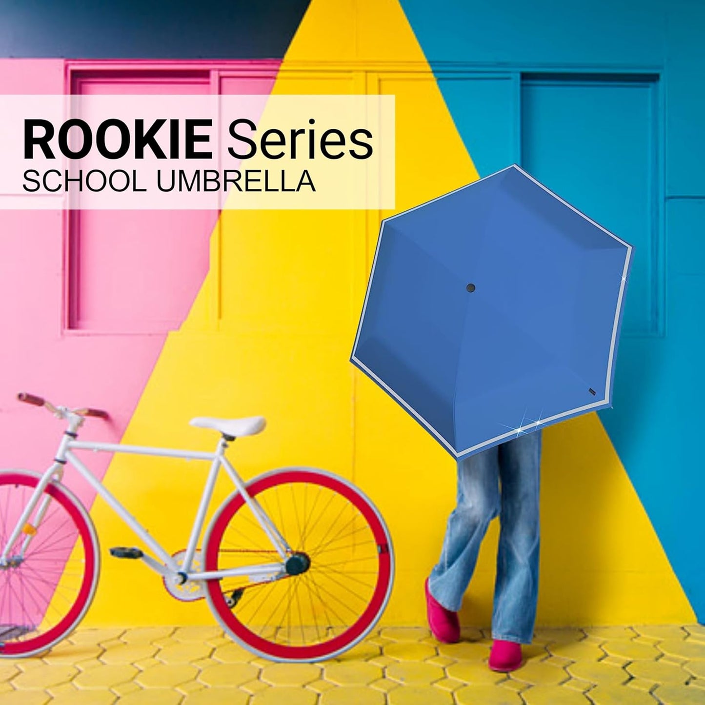 Knirps Rookie Manual Rain Umbrella for Elementary and Middle School Kids – 35.4" Canopy with Reflective Safety Stripe, Carrying Case Included