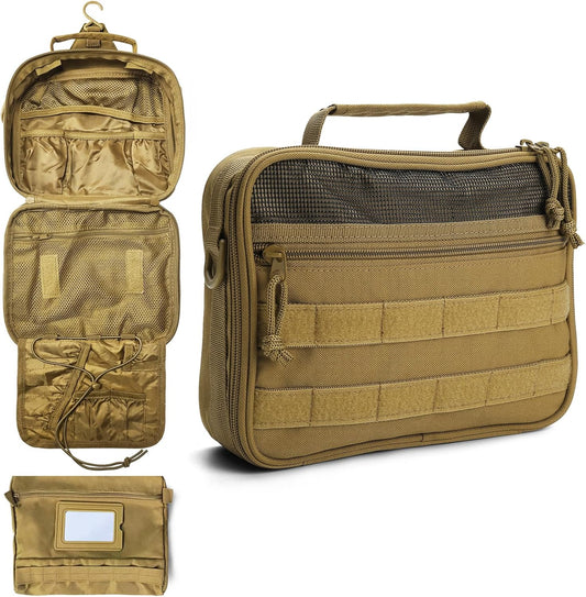 SMONT Toiletry Bag for Men Travel Toiletry Organizer Dopp Kit Travel Organizer Toiletries Tactical Bag Shaving Hygiene Bag Bathroom Hanging Men's Toiletry Bag for Short Trips Brown