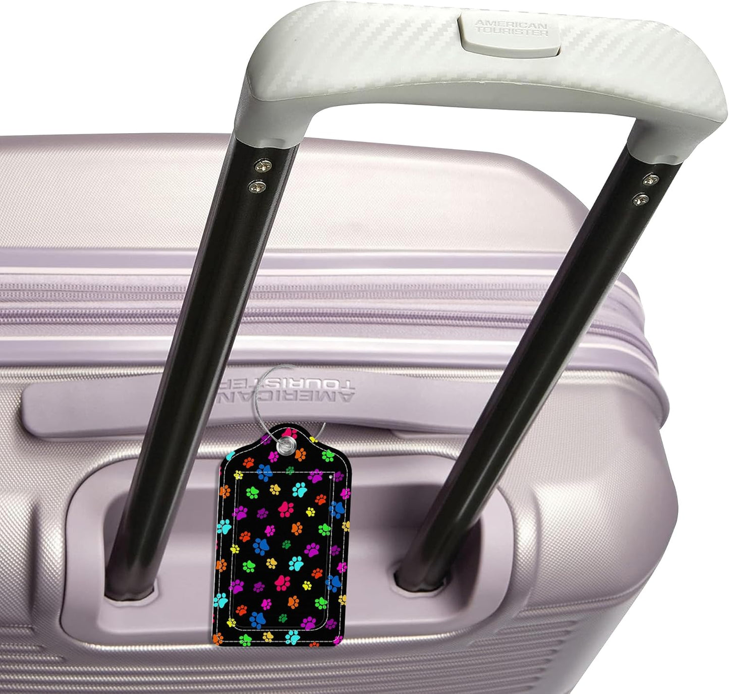 2 Pack Colorful Dog Paw Luggage Tag for Suitcase,Colorful Paw PU Leather Suitcase Tags Identifiers with Privacy Name Address Labels and Steel Loop for Women Men Travel